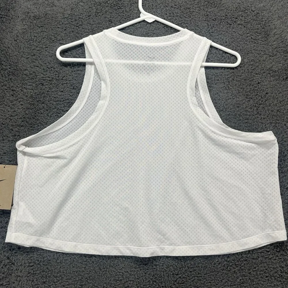 Nike Cropped Tank Top Womens XL Extra Large White Sleeveless Dri Fit‎ Mesh New